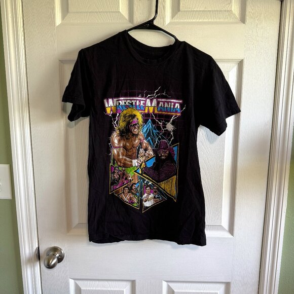 WWE Wrestle Mania VI Ultimate Warrior Macho Man Randy Savage Black T-Shirt Small - Picture 1 of 8
